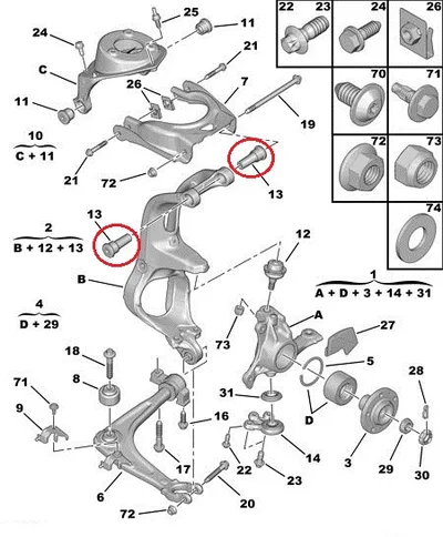 Käändtelje ülemine puks OEM Citroen C5/C6, Peugeot 407 - PSA  3523AZ - OE - 100% Genuine Part