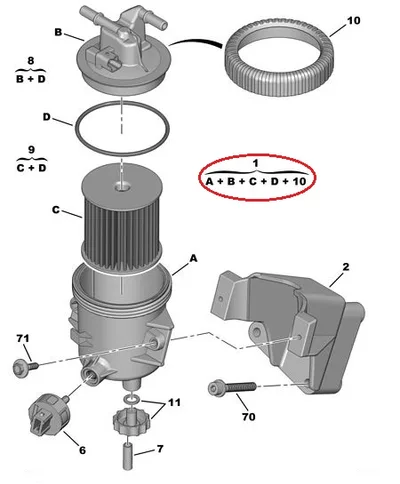 Kütusefilter koos korpusega OEM Citroen/Peugeot 2,0HDI (2 toru) - PSA  190162 - OE - 100% Genuine Part