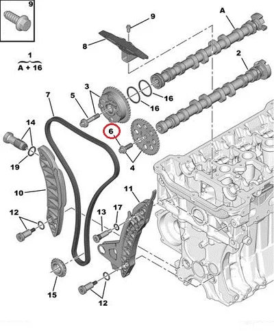 Nukkvõlli ketiratta kinnituspolt M10x1,00-L30 OEM Citroen/Peugeot EP-mootorid (turboga) - PSA  080678 - OE - 100% Genuine Part