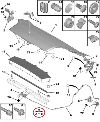 Kapotiluku tross OEM Citroen Nemo/Peugeot Bipper - PSA  1636941180 - OE - 100% Genuine Part