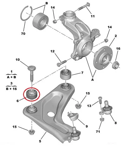 Esisilla õõtshoova puks, alumine eesmine Citroen C3(A51), C4 Cactus, DS3 - PSA  3523CZJ - OEM (no box)