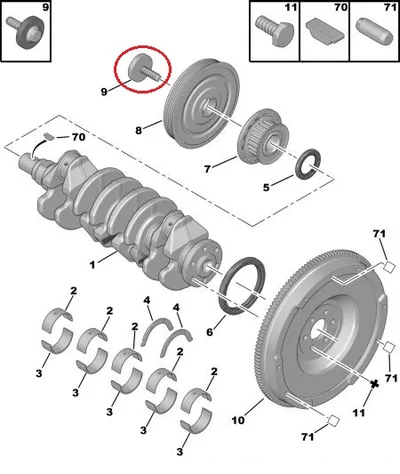 Väntvõlli rihmaratta kinnituspolt OEM Citroen/Peugeot M12x1,50-L50>>6501647080 - PSA  1682800780 - OE - 100% Genuine Part