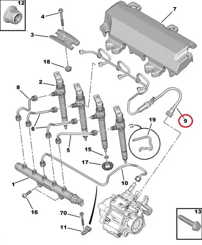 Pihustite tagasivoolutoru OEM Jumper/Boxer/Ducato 2,2HDI 11- EURO5 - PSA  9801197080 - OE - 100% Genuine Part