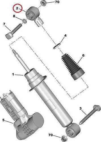Amortisaatori puks, tagumine ülemine OEM Citroen C5/DS5, Peugeot 3008/407/508 - PSA  522074 - OE - 100% Genuine Part