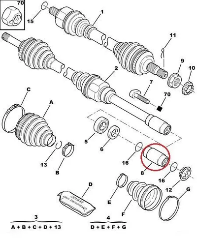 Veovõlli vahepuks OEM Citroen/Peugeot - PSA  322404 - OE - 100% Genuine Part