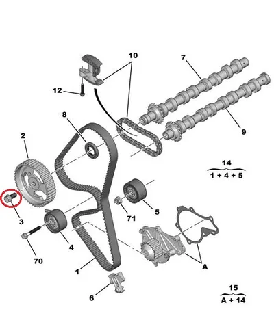 Nukkvõlli rihmaratta kinnituspolt M10x1,50-L25 OEM Citroen/Peugeot 1,5BlueHDI DV5R - PSA  1682801980 - OE - 100% Genuine Part