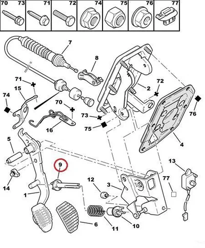 Siduripedaali vedru kinnitus OEM Berlingo/Partner 1.6HDI - PSA  214126 - OE - 100% Genuine Part