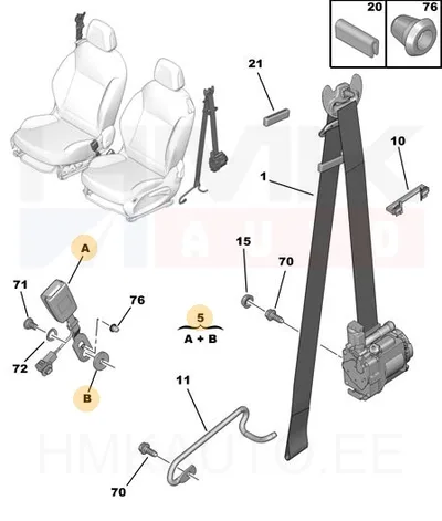 Turvavöö vastus eesmine OEM Citroen DS3/ Peugeot 207 - PSA  8975S9 - OE - 100% Genuine Part