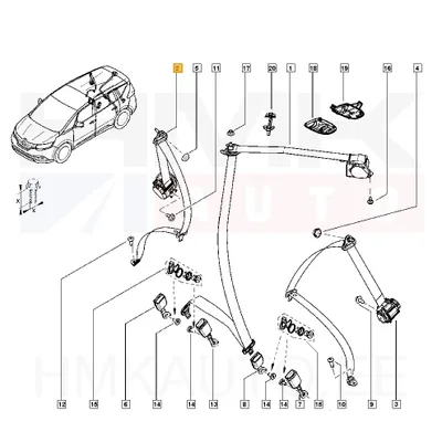 Turvavöö tagumine parem OEM Renault Espace V - REN  888402185R - OE - 100% Genuine Part