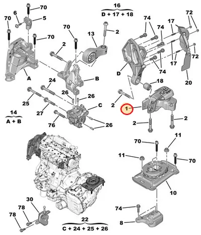 Mootoripadi tagumine OEM Citroen Jumpy/Spacetourer/Peugeot Expert/Traveller/308/3008/508/5008 - PSA  9804890680 - OE - 100% Genuine Part