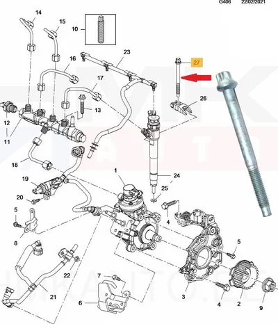 Pihusti kinnituspolt OEM Citroen/Peugeot/Opel 1,5BlueHDi  DV5R - PSA  1692647280 - OE - 100% Genuine Part