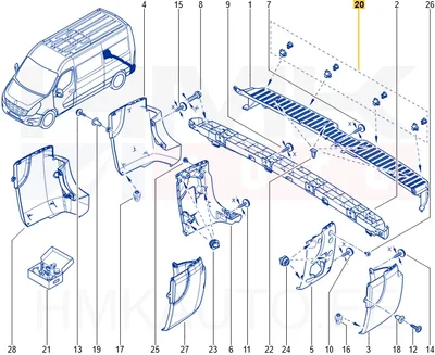 Tagumiste parkimisandurite kinnituskomplekt OEM Renault Master III 2019- (RWD ja astmelauaga stange) - REN  263898785R - OE - 100% Genuine Part