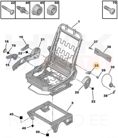 Istme seljatoe reguleerimise käepide OEM Citroen Jumpy 07- - PSA  8899KQ - OE - 100% Genuine Part