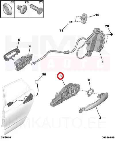 Ukselingi alusraam, tagauks vasak OEM Citroen C4 II - PSA  9109G4 - OE - 100% Genuine Part