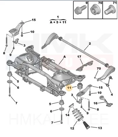 Sillaraami puks tagumine, tagasild OEM Peugeot 508 - PSA  9672652080 - OE - 100% Genuine Part