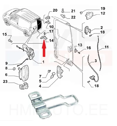 Ukselukusti vastus tagauksele alumine parem OEM Nemo/Bipper/Fiorino 2007- - FIAT  1357264080 - OE - 100% Genuine Part