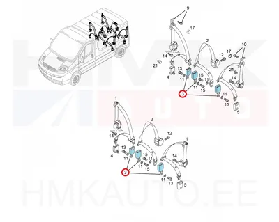Turvavöö vastus sisemine 2- ja 3-s istmerida OEM Renault Trafic 2001- - REN  8200696622 - OE - 100% Genuine Part