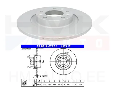 Piduriketas tagumine Citroen Jumpy, Spacetourer /Peugeot Expert, Traveller 2016-  290/12mm - 24.0112-0212.1 - Ate