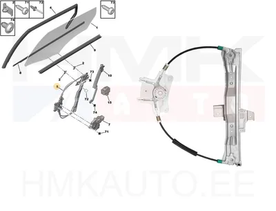Klaasitõstuk tagumine parem (elektriline, ilma mootorita) OEM Peugeot 407 - PSA  922491 - OE - 100% Genuine Part