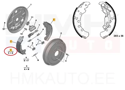 Trummelpiduriklotsid OEM Citroen Nemo/Peugeot Bipper/Fiat Fiorino Qubo 203mm - PSA  4241P0 - OE - 100% Genuine Part