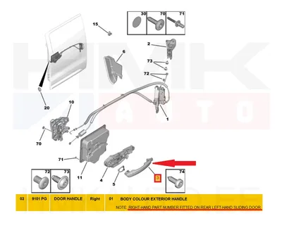 Ukselink liuguksele, välimine vasak OEM Jumpy/Expert 2016- (värvitav) - PSA  9101PG - OE - 100% Genuine Part
