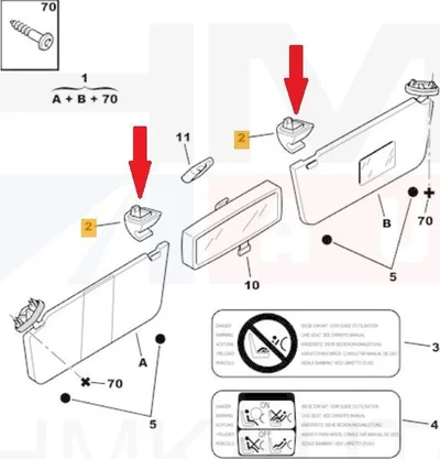 Päikesesirmi kinnitus OEM Citroen Berlingo,Xsara / Peugeot 106,306,406,Partner - PSA  8143J3 - OE - 100% Genuine Part