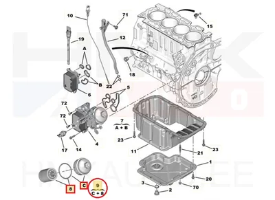 Õlifiltri kaas koos filtriga OEM Citroen/Peugeot 1,5BlueHDI DV5R - PSA  9814292780 - OE - 100% Genuine Part