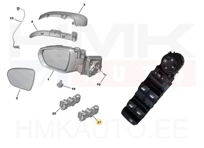 Klaasitõstuki ja peegli lüliti vasak OEM Berlingo,C3/C5 Aircross,C4 / Rifter,208,2008,308,3008,5008 - PSA  96788281ZD - OE - 100% Genuine Part