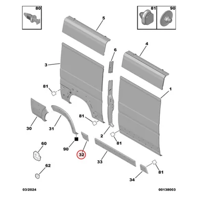 Külgpaneeli eesmine liist parem OEM Jumper/Boxer/Ducato MCA 2021- L2 (360° Parking) - PSA  1694137180 - OE - 100% Genuine Part