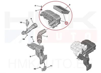 Õhufiltri korpus (koos filtriga) OEM Citroen/Peugeot 1,5BlueHDI DV5R - PSA  9828002080 - OE - 100% Genuine Part