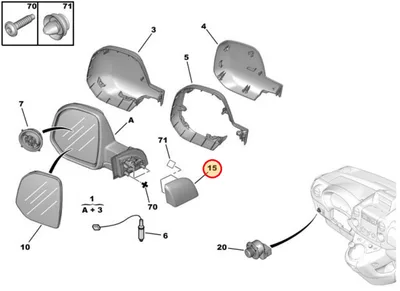 Uksepeegli kolmnurk sisemine vasak OEM Berlingo/Partner 2008- >>16799735ZD - PSA  9015EG - OE - 100% Genuine Part